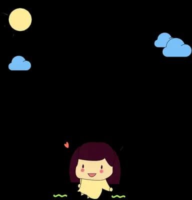 Small girl in a yellow dress standing on grass under a sun and clouds