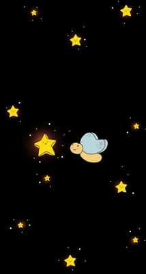 Small bird beside a glowing star among dark round lights