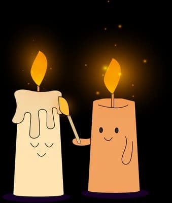 A tall lit candle passing its flame to a shorter candle beside it