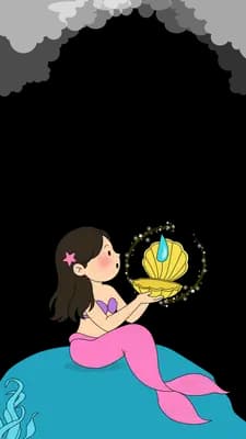 Mermaid holding a glowing round pearl lantern above seaweed