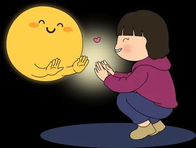 Girl holding a large smiling sun in her hands