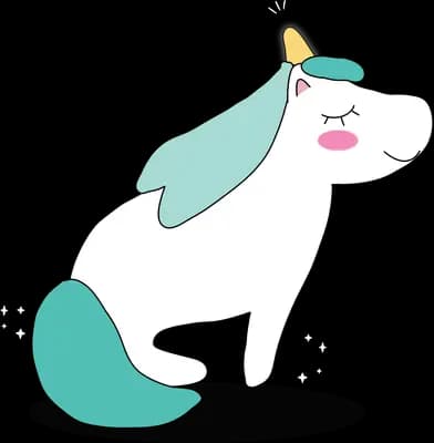 White unicorn with a teal mane and tail standing in profile