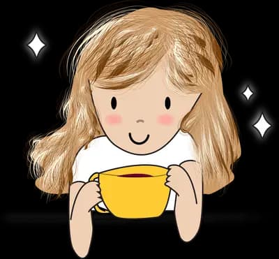 Long-haired girl holding a big yellow mug with both hands