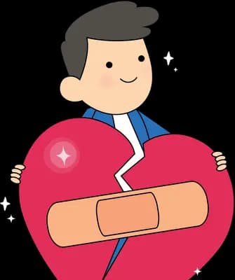 Man carrying a bandaged red heart at his chest