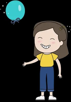 Girl standing and holding a blue balloon by its string