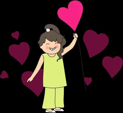 Girl in pyjamas holding a large pink heart balloon