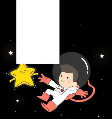 Astronaut child floating with a star and blank banner