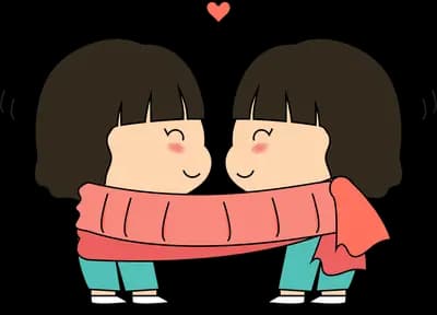 Two children pressing cheeks together with a heart