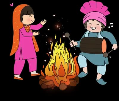 Family gathered around a bonfire in winter clothes