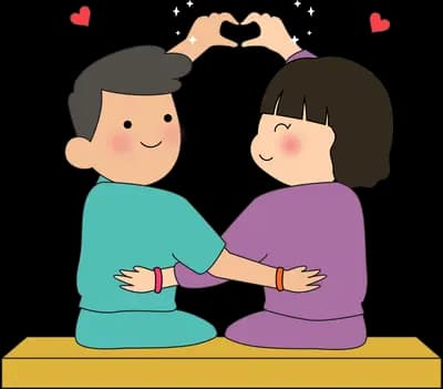 Couple on a bench forming a heart with their hands