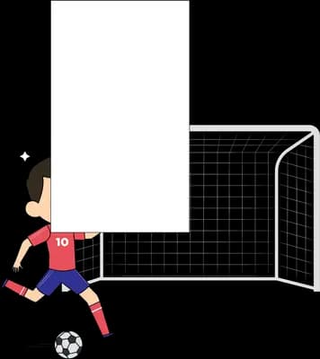 Boy playing football beside a goal and blank board