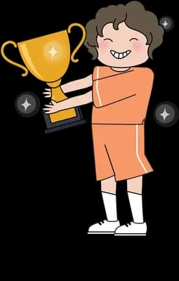 Boy holding up a gold trophy