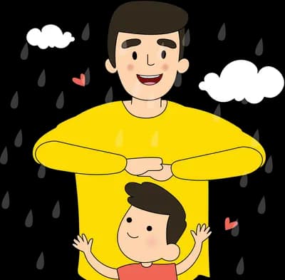 Father standing with his arms around his son