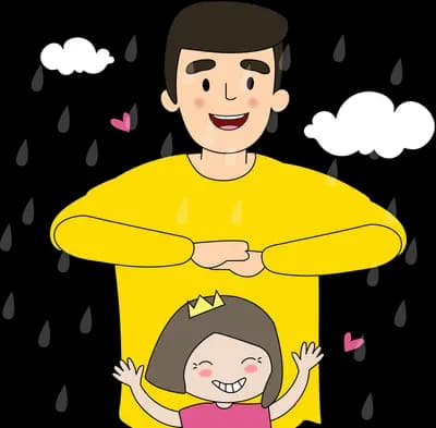 Father standing with his arms around his daughter