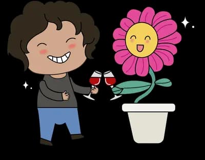 Boy tending a potted sunflower