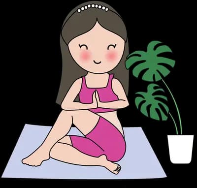 Woman stretching on a yoga mat beside a plant