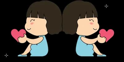 Two children facing each other holding red hearts