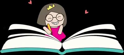 Girl in glasses lying on a giant open book