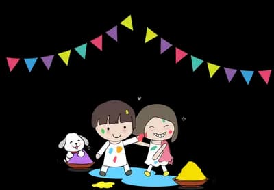Children playing with colours under festive bunting