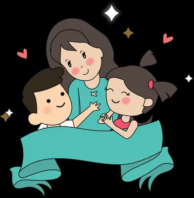 Family lying in bed together under a blanket