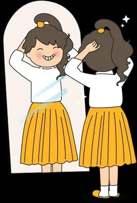 Woman doing another woman's hair before a mirror