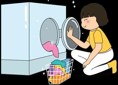 Girl loading clothes into a washing machine