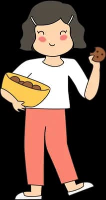 Girl eating from a bowl of snacks