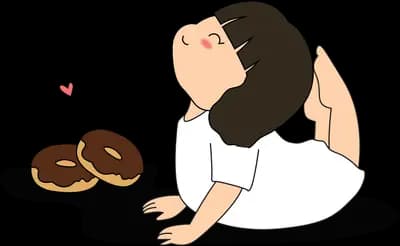 Girl lying down reaching toward doughnuts