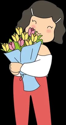 Woman carrying a bouquet of tulips