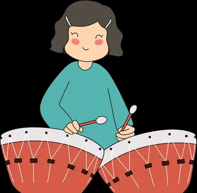 Woman playing a pair of tabla drums