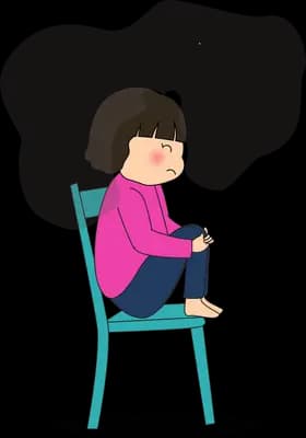 Girl slumped on a chair under a grey cloud