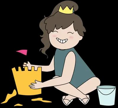 Girl in a crown building a sandcastle