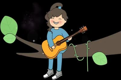 Boy playing guitar on a tree branch