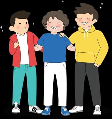 Three young men standing arm in arm side by side