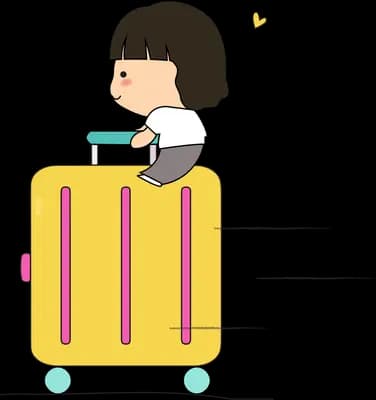 Girl riding on top of a rolling yellow suitcase