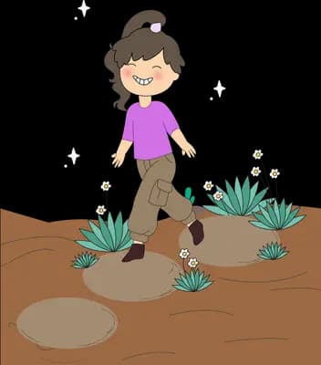 Woman digging in a bed of brown soil with a trowel among small plants