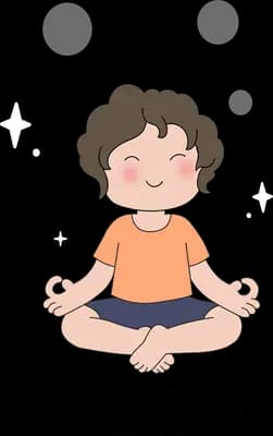 Boy sitting cross-legged meditating with eyes closed above a shadow
