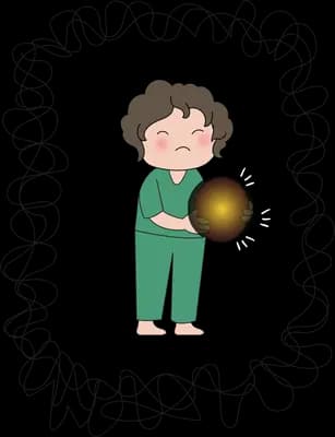 Boy holding a glowing orb inside a tangled scribbled frame
