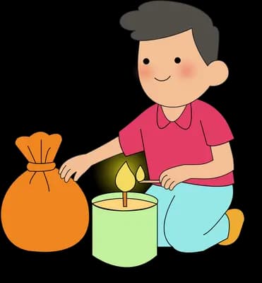 Man kneeling to place a lit candle into a container beside a sack