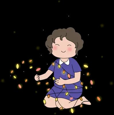 Girl sitting on the ground threading dark berries into a long garland