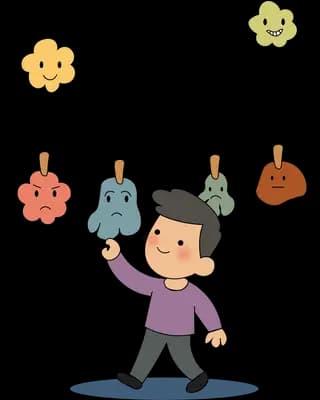 Man pegging small soft toys onto a washing line under cloud balloons