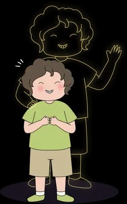 Boy standing holding a tiny seedling with a soft glow rising above him