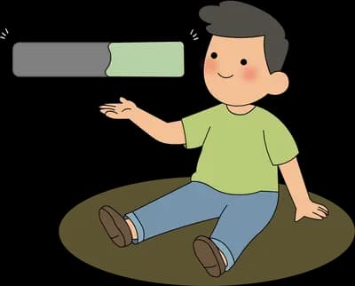 Boy sitting on the floor watching a long loading progress bar float in front of him