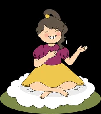 Woman sitting cross-legged on grass juggling grey objects in the air around her