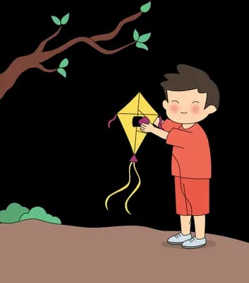 Boy in red pulling his kite free from the tree branch