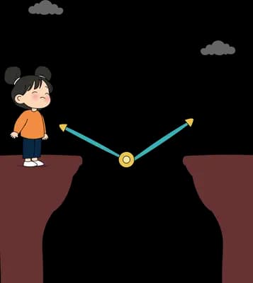 Girl on a cliff edge facing a thin wire strung across a gap