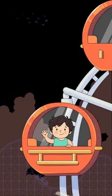 Boy sitting inside a round orange playground climbing frame