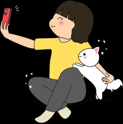 Girl taking a selfie with her cats