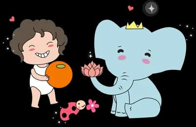 Boy playing ball with a blue elephant