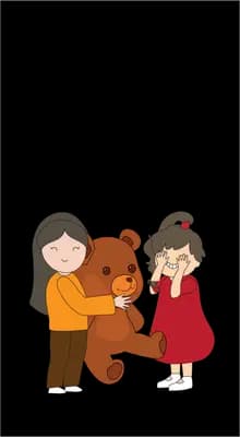 Family standing together with a teddy bear